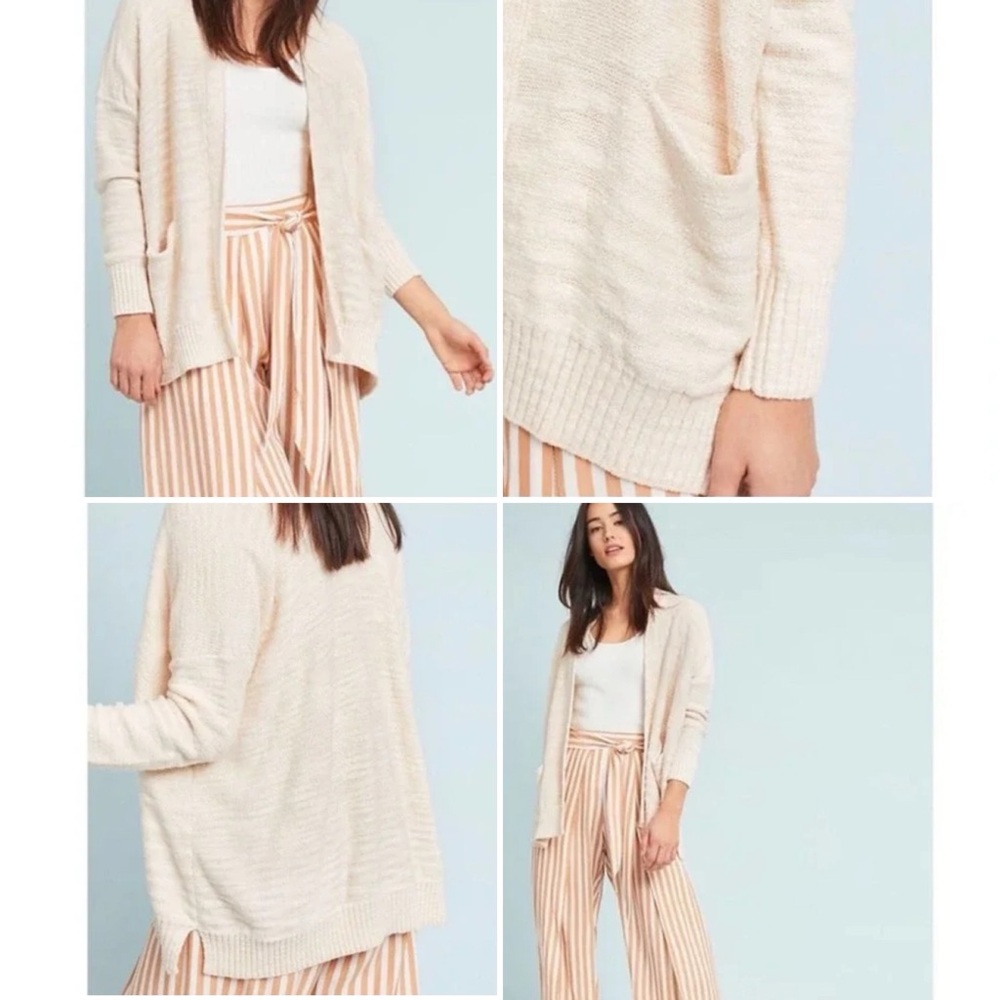 Anthropologie Donyale Cream Oversized Open Cardigan XS Cozy Coastal Grandmother